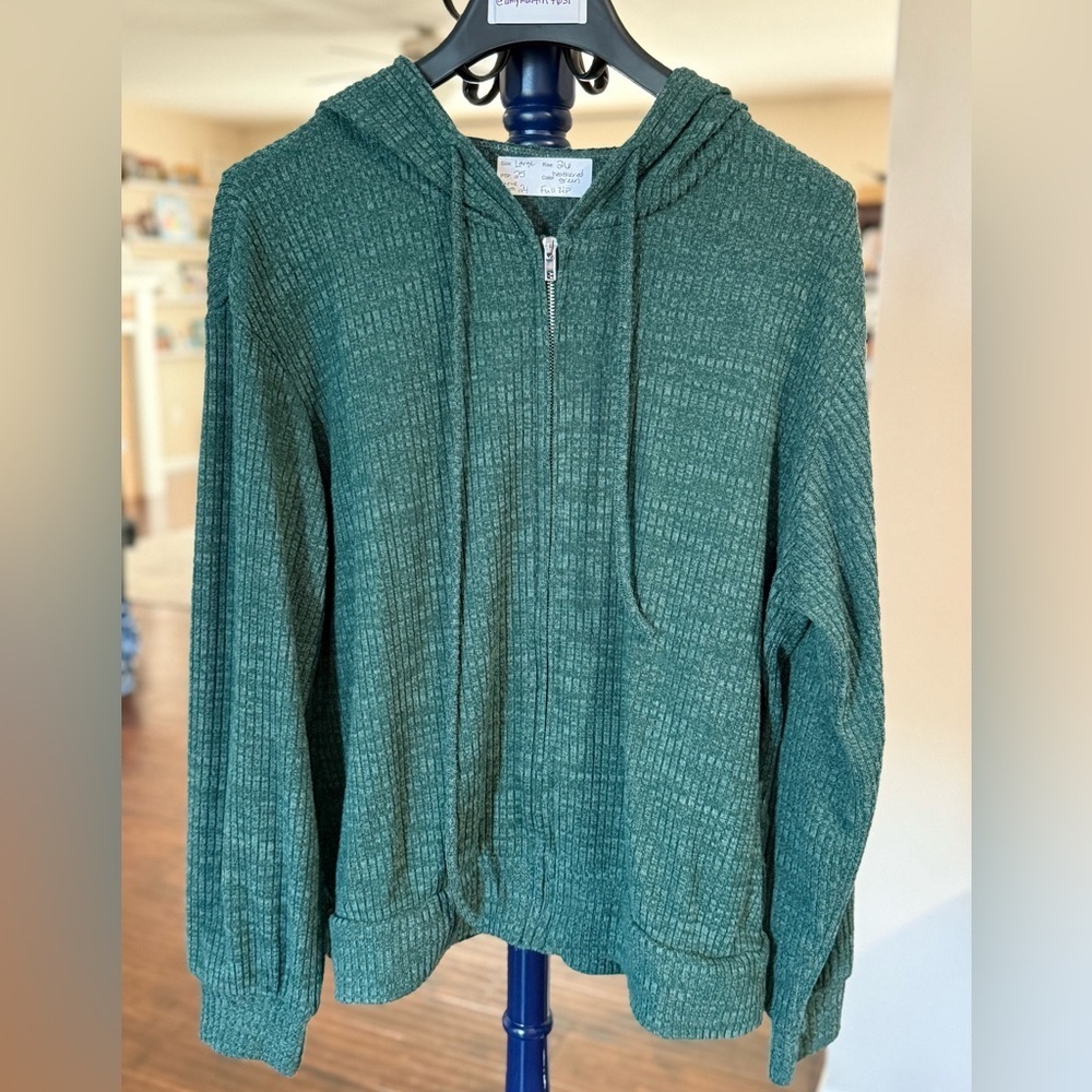 Women’s Heather Green Full Zip Jacket, Size Large